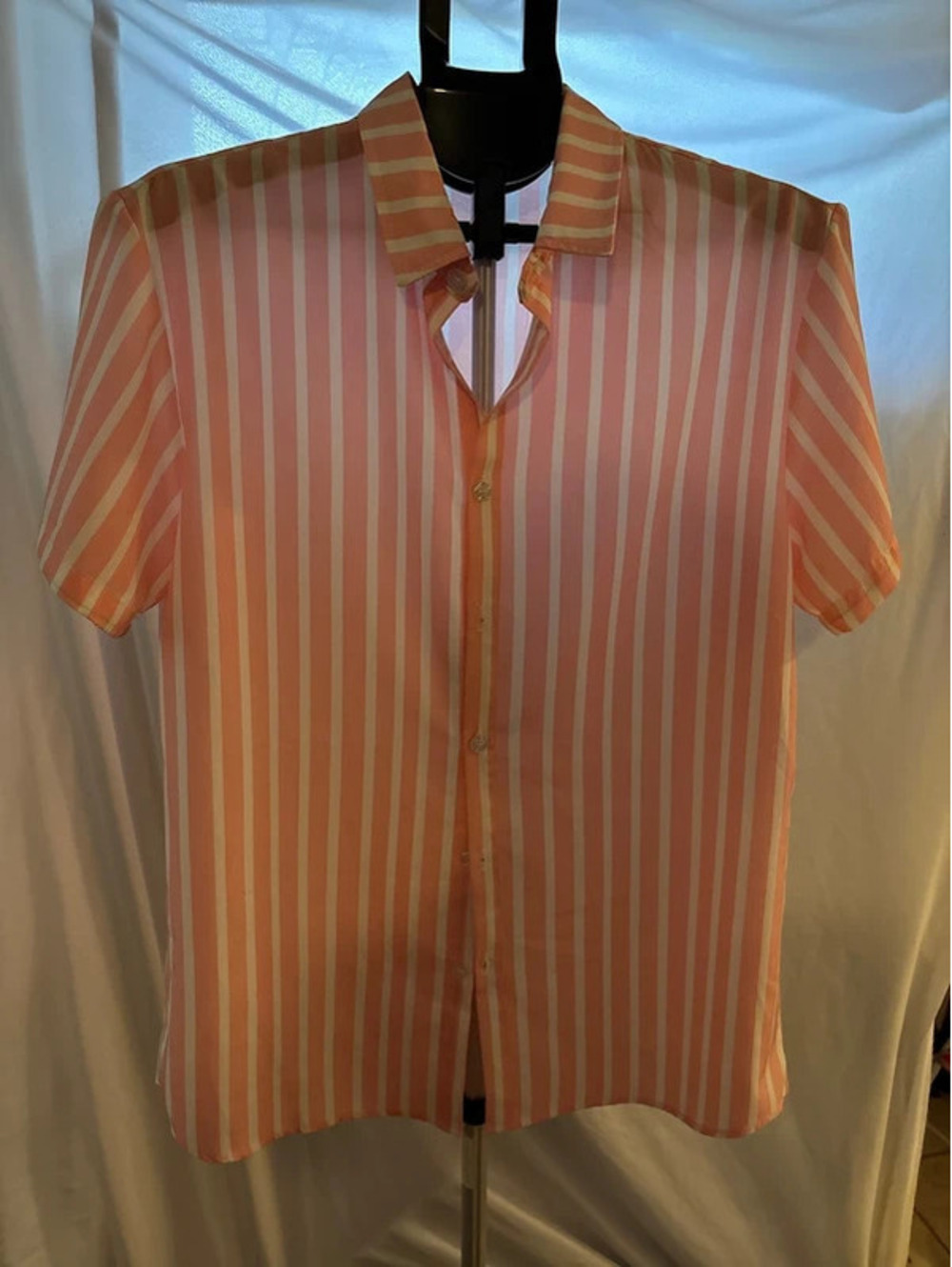 Polyester short sleeve striped button up shirt